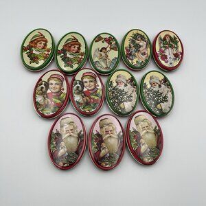 LOT OF 12 VINTAGE ENESCO TINS 1983 Small Oval Holiday Christmas World Greetings